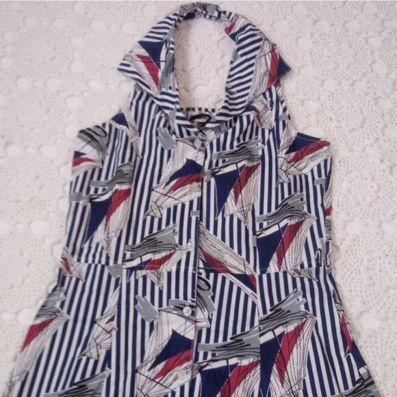 Frock Shop Halter Sailboat Button Front Striped Dress Small - Picture 3 of 6